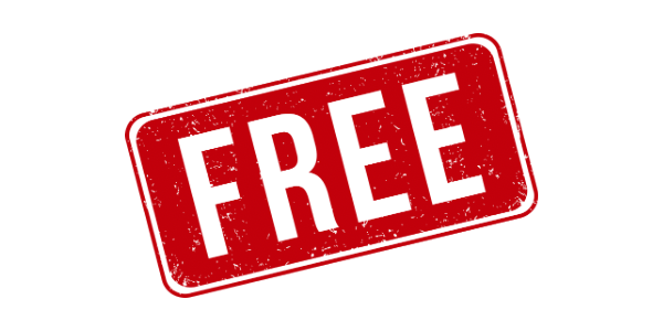 Red and black sign with the word "FREE" in bold capital letters.