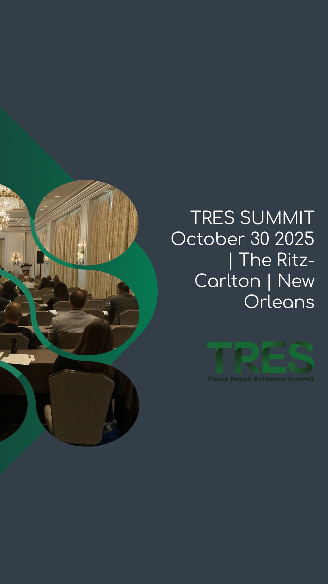 Poster for the TRES Summit 2025 featuring a conference room and event details in New Orleans