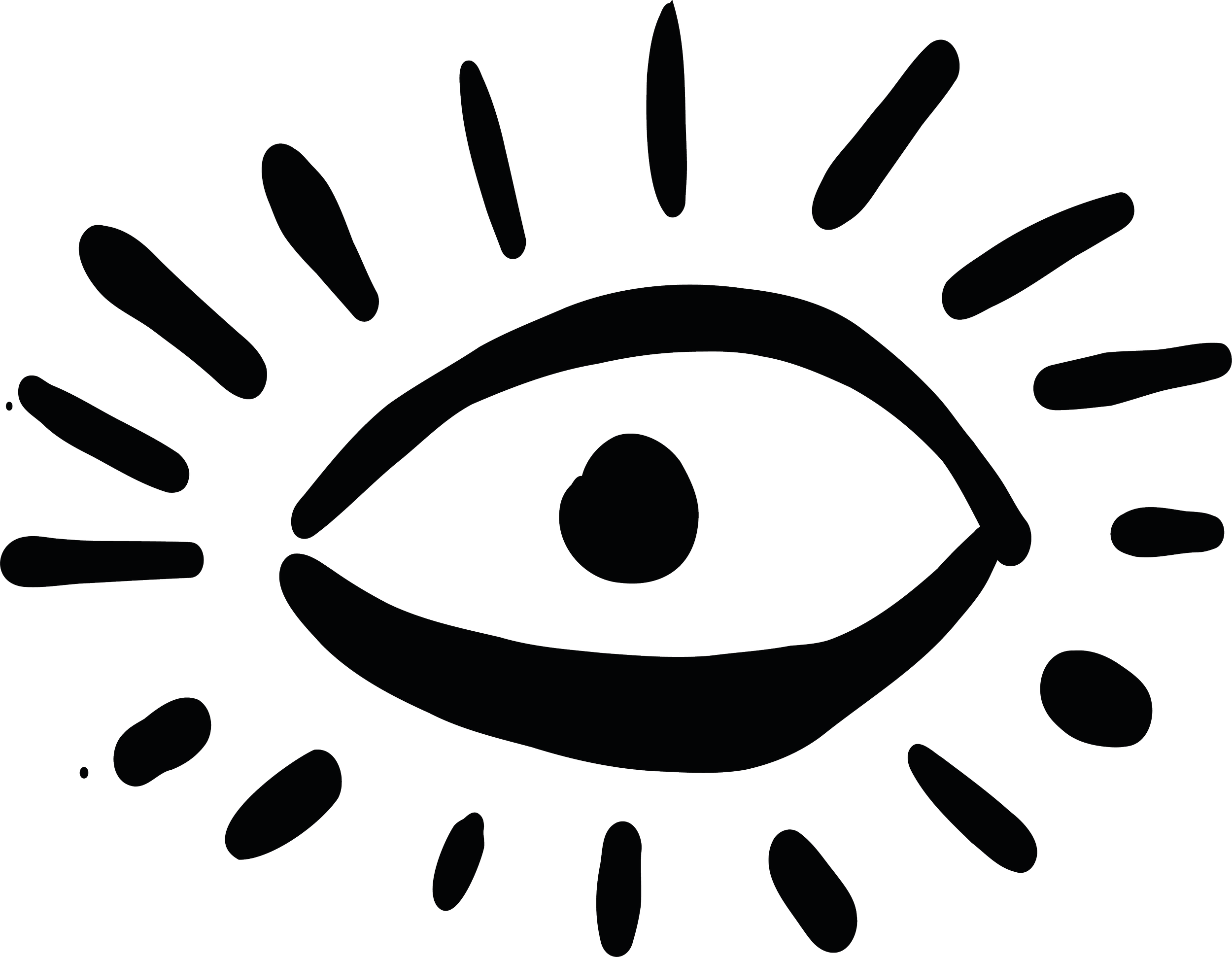 Line drawing of an eye with radiating lines around it, symbolizing observation or awareness.