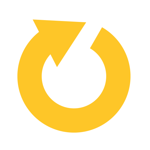 Yellow circular arrow logo on a black background, resembling a refresh or reload symbol.