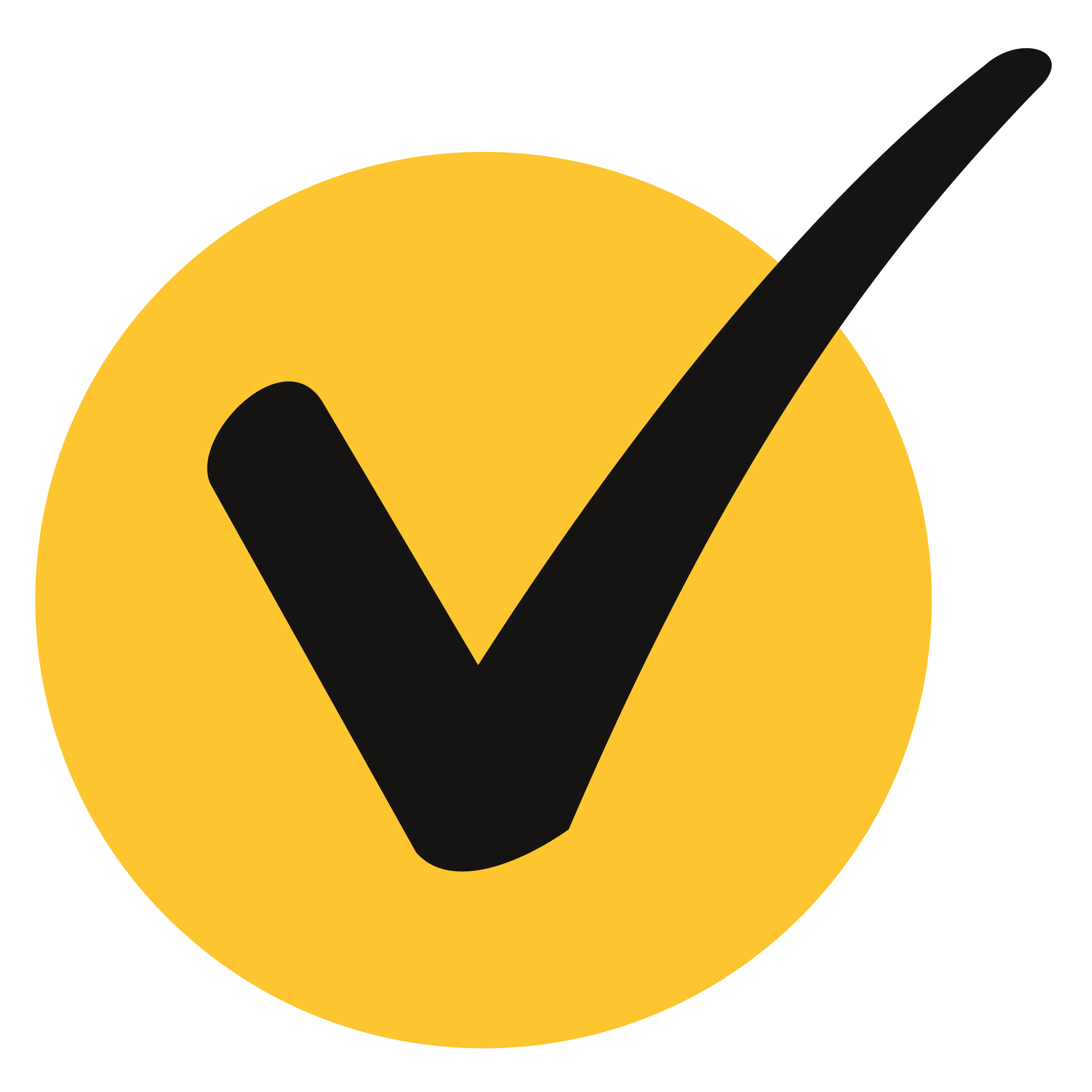 Yellow circle with a black check mark inside.