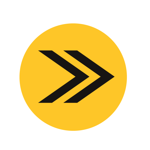 Yellow circular traffic sign with black arrows pointing to the right.