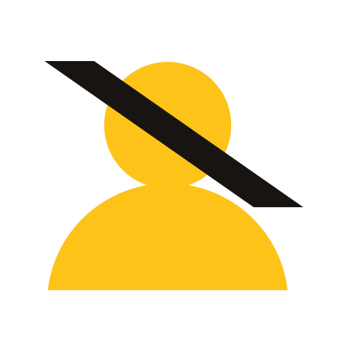 A yellow icon of a person with a black diagonal line crossing through it, indicating privacy or anonymity.
