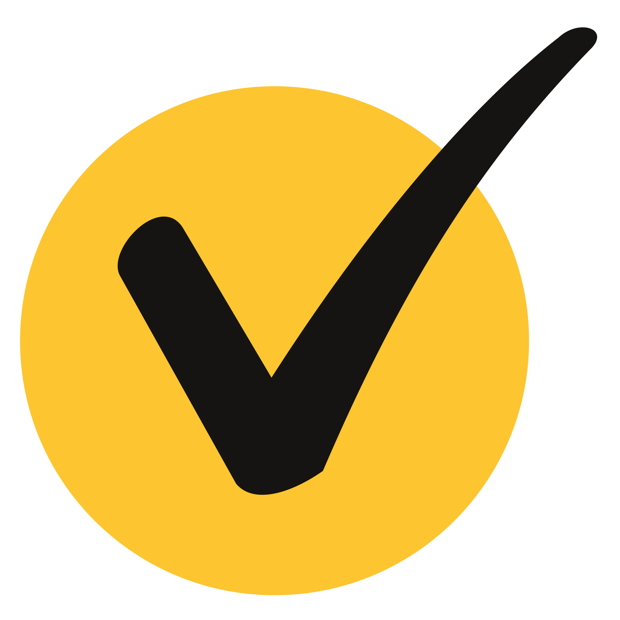 A yellow circle with a black checkmark inside, indicating approval or correctness.