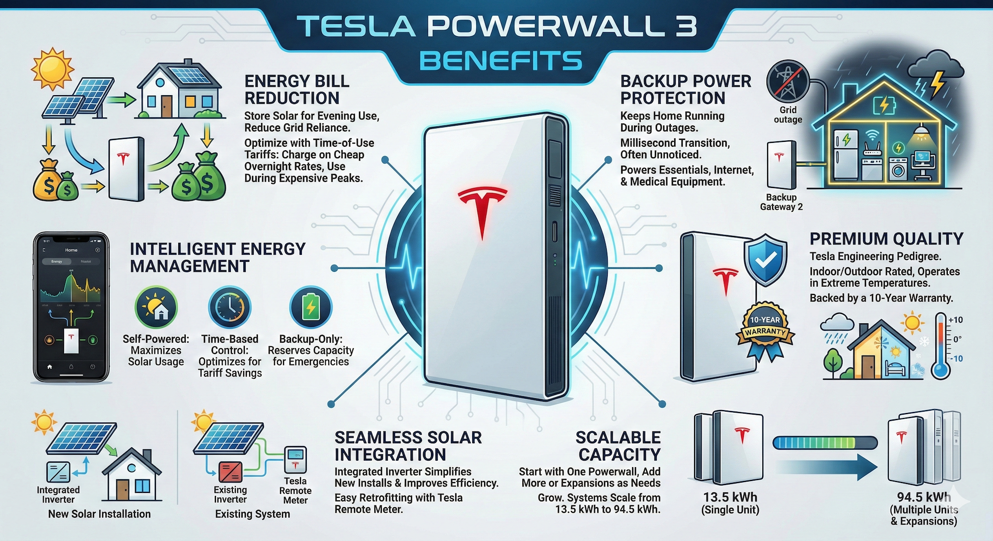 A comprehensive list of the benefits of a Tesla Powerwall installation.