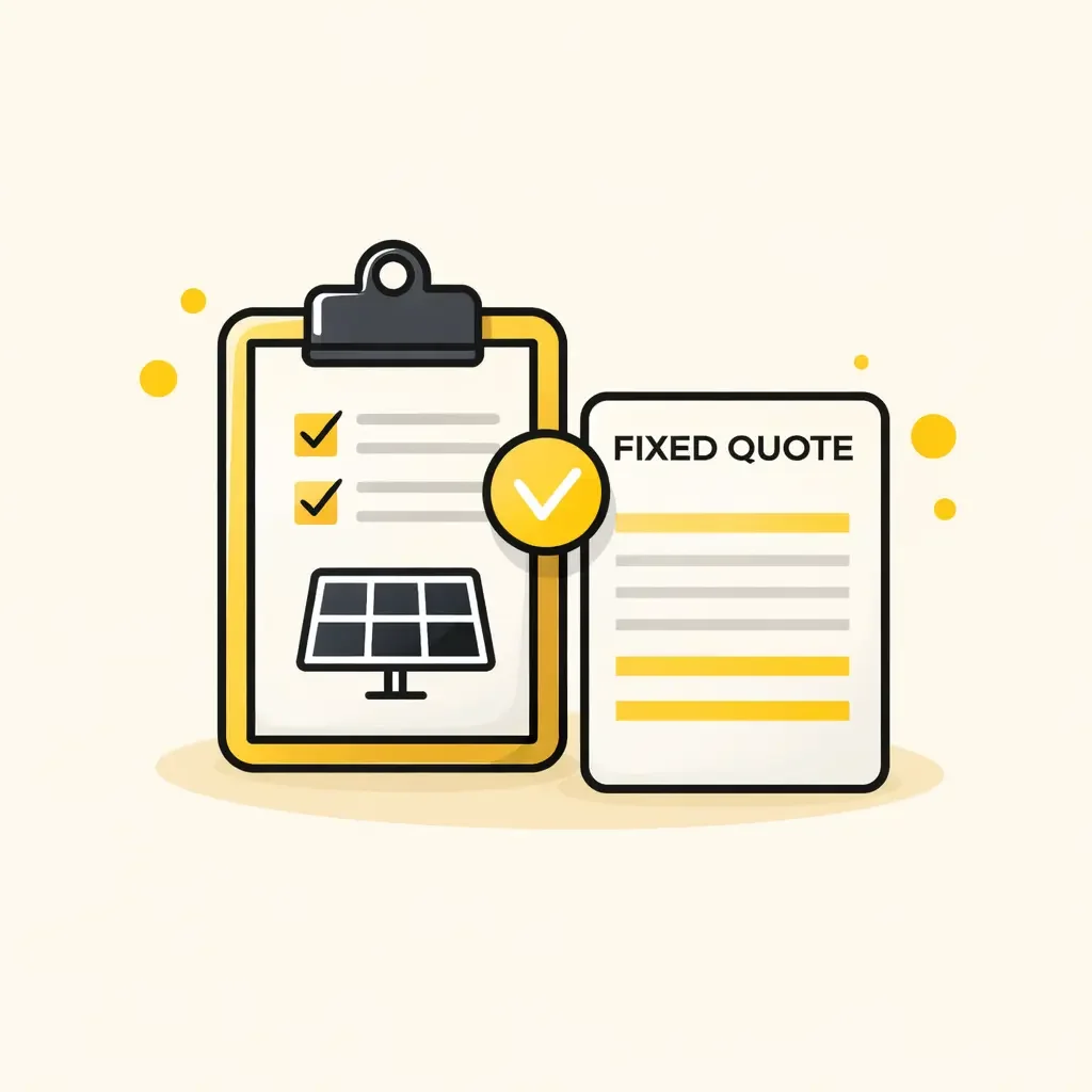 Infographic with document showing solar panels and a checklist with a fixed quote document