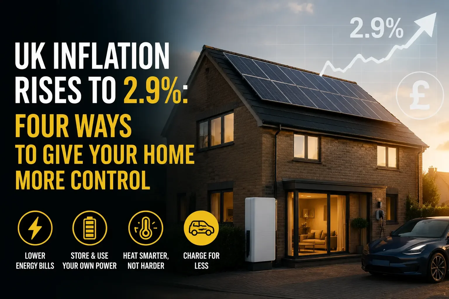 UK home with solar panels, battery storage and EV charging as inflation rises to 2.9%