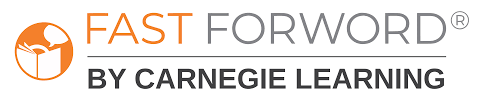 Fast Forward by Carnegie Learning logo with orange circular icon of a forward arrow and an open book
