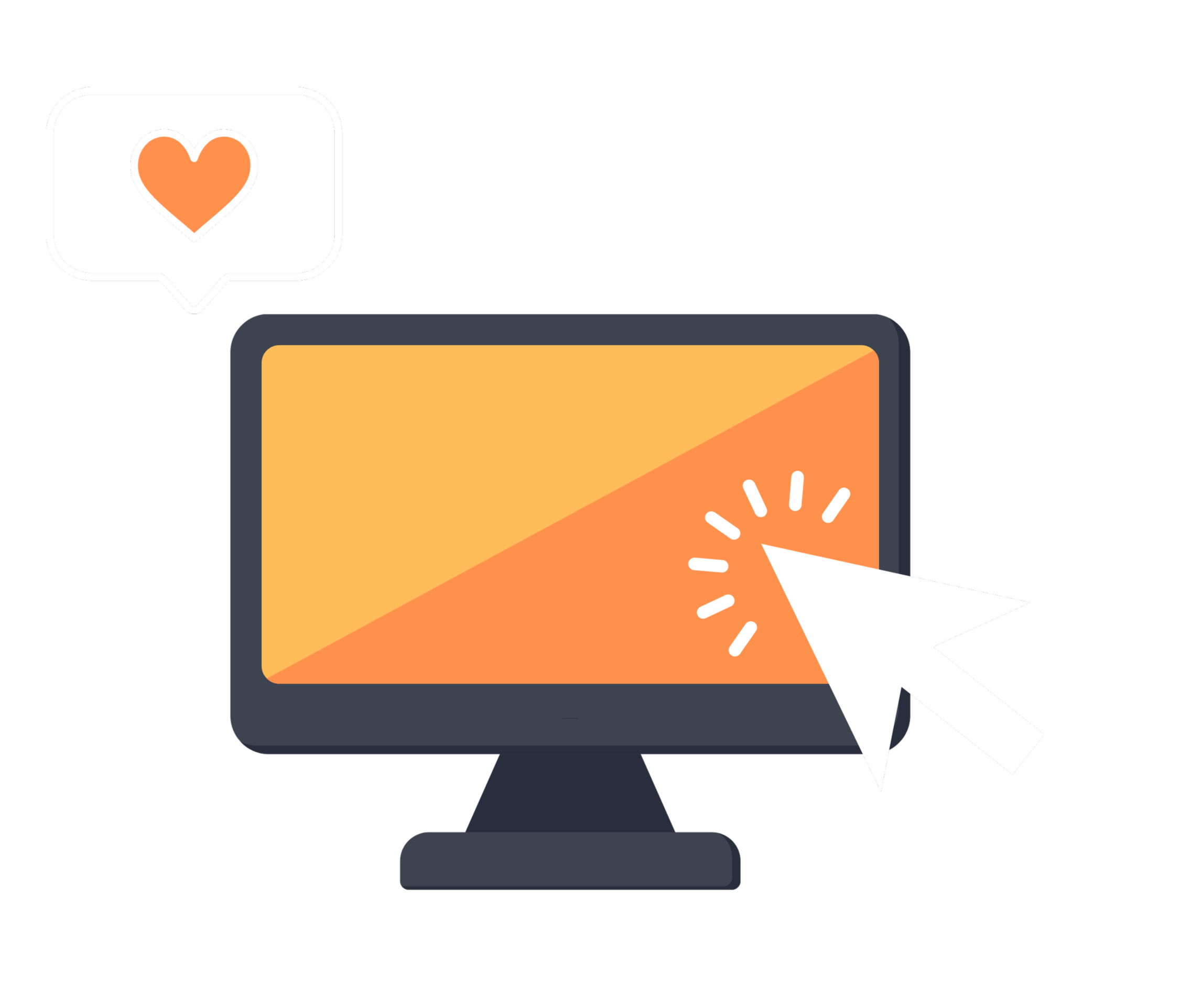 Task Hive website management and online growth services illustration with desktop monitor, click engagement and brand visibility icons.