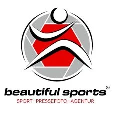 Logo von Beautiful Sports, mit stilisiertem Sportler in Rot, Schwarz und Grau, und dem Text 'beautiful sports' darunter.