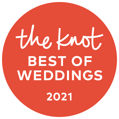 A circular graphic with a red background and white text that reads "the knot BEST OF WEDDINGS 2021."