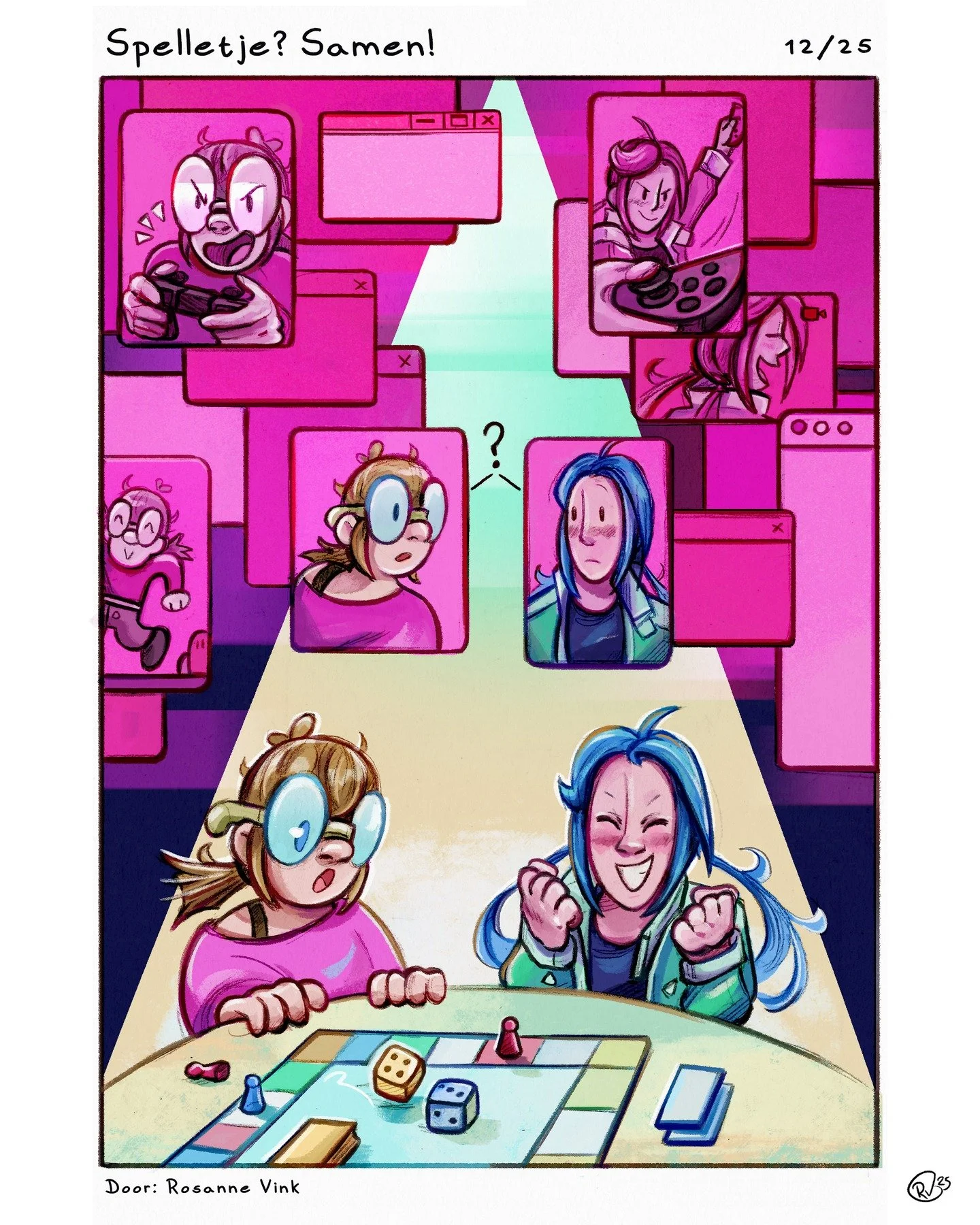 Nog een paar nachtjes slapen en dan is het kerst! Het leukste tijd voor spelletjes en vertier! Fijne feestdagen! ❤️🌟🎄

Dit is tevens ook het laatste stripje van Roos en Lotte van t'jaar... Maar geen zorgen, na een kleine vakantie komen ze terug met