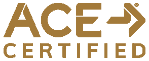 ACE Certified logo with gold text and arrow