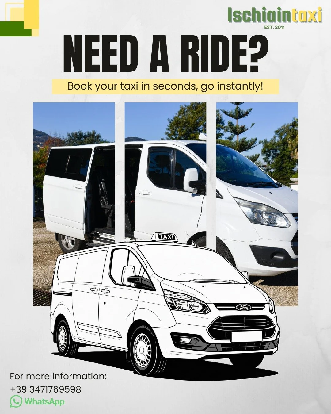 Ready to experience Italy like never before? From scenic rides to city trips, we'll take care of the rest. Get in touch via WhatsApp for exclusive quotes and info! #Ischiaintaxi #Italy
