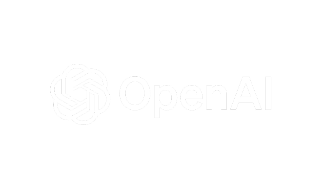 OpenAI logo with a geometric design and the word 'OpenAI' on a black background.