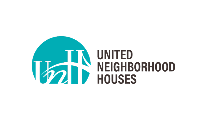 Logo with blue circle and black text reading "United Neighborhood Houses."