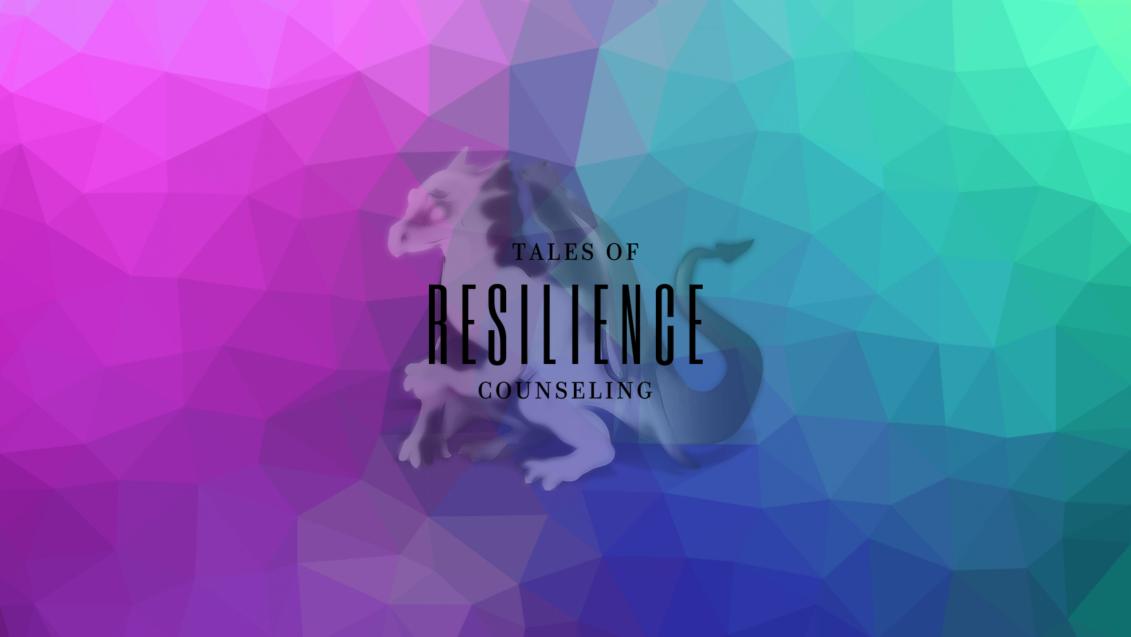 Tales of Resilience header image, featuring a translucent dragon on a backround with a gradiant from purple to blue to green.