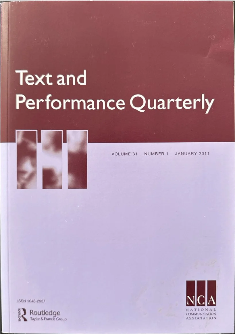 Cover page of a journal titled 'Text and Performance Quarterly,' Volume 31, Number 1, January 2011, published by Routledge and the National Communication Association.