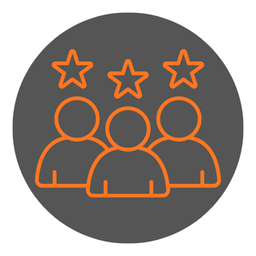 Icon of three people with three stars above their heads, indicating recognition or achievement.