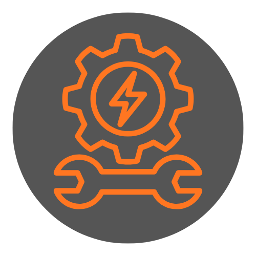 An icon of a gear with a lightning bolt inside and a wrench below it, symbolizing electrical or mechanical maintenance and repair.