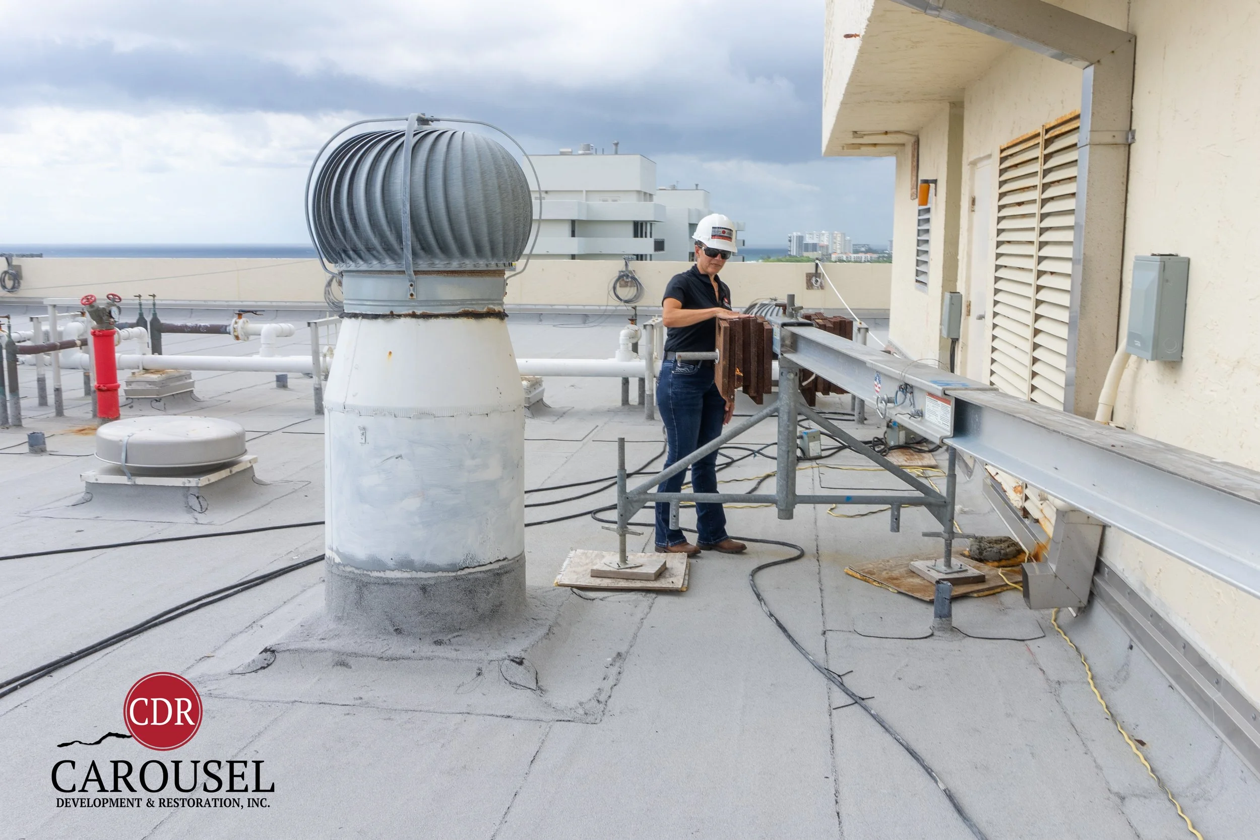 Meredith Griffin working on a jobsite roof