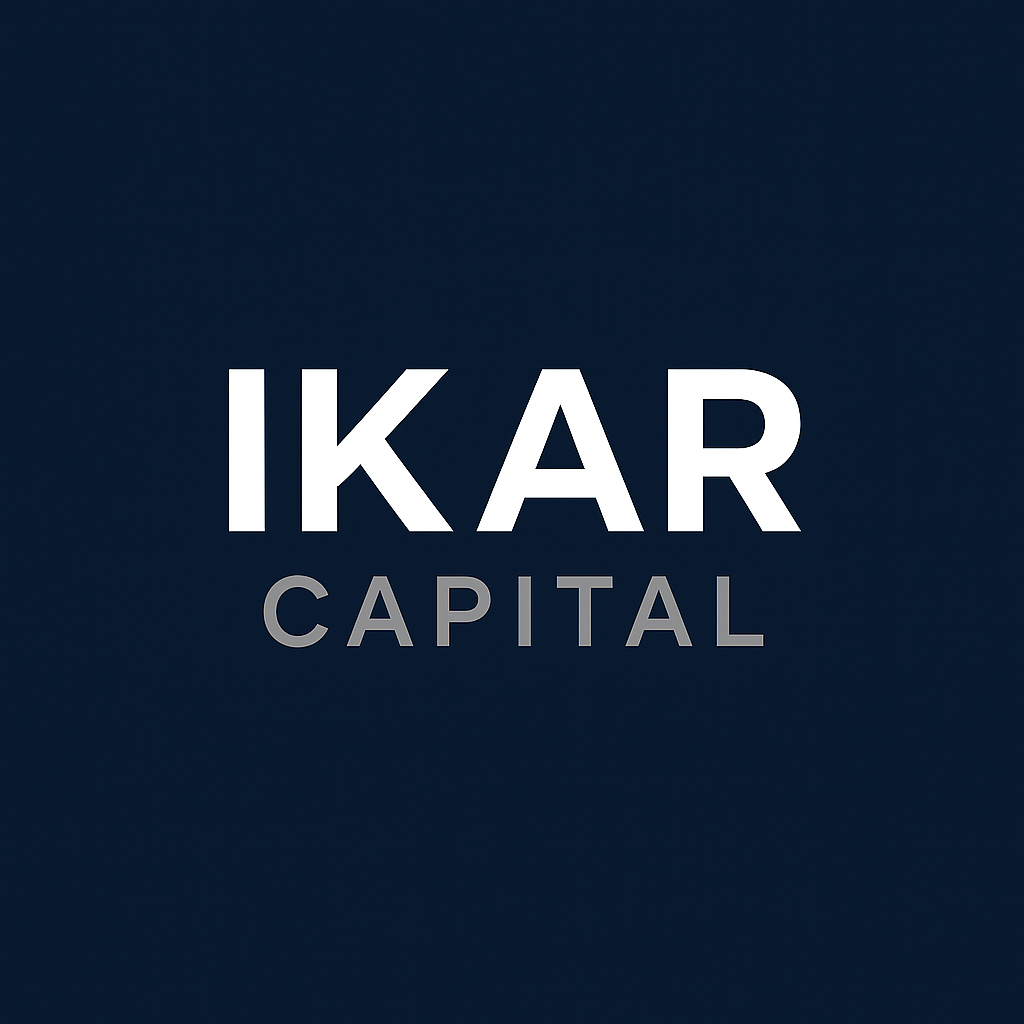 Logo with the words 'IKAR CAPITAL' on a dark blue background.