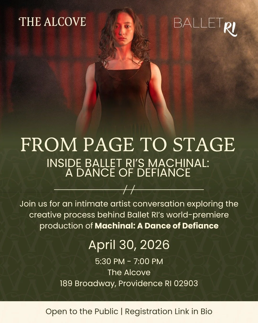 How does a story move from page to stage? 🩰🎭

Join us for an intimate conversation in partnership with @ballet.ri , where you're invited to step inside the creative process behind Machinal and explore how stories can expand through movement. 

Mach