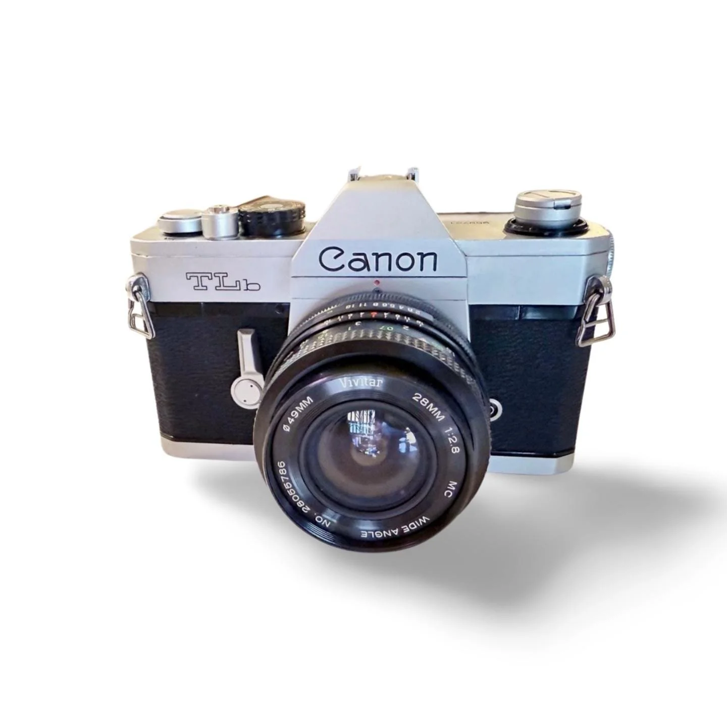 Canon TLb 35mm SLR Film Camera with Vivitar 28mm Wide Angle Lens