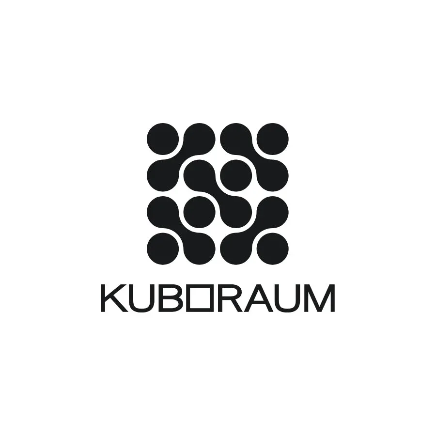 Black abstract logo design with interconnected dots and lines, with the text "KUBORAUM" below.