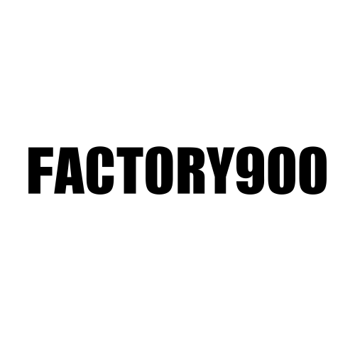 Black bold text that says 'FACTORY900' on a white background.