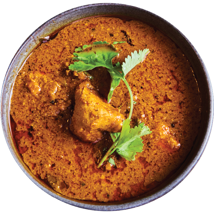 Chutnify curry with a red sauce and herb garnish
