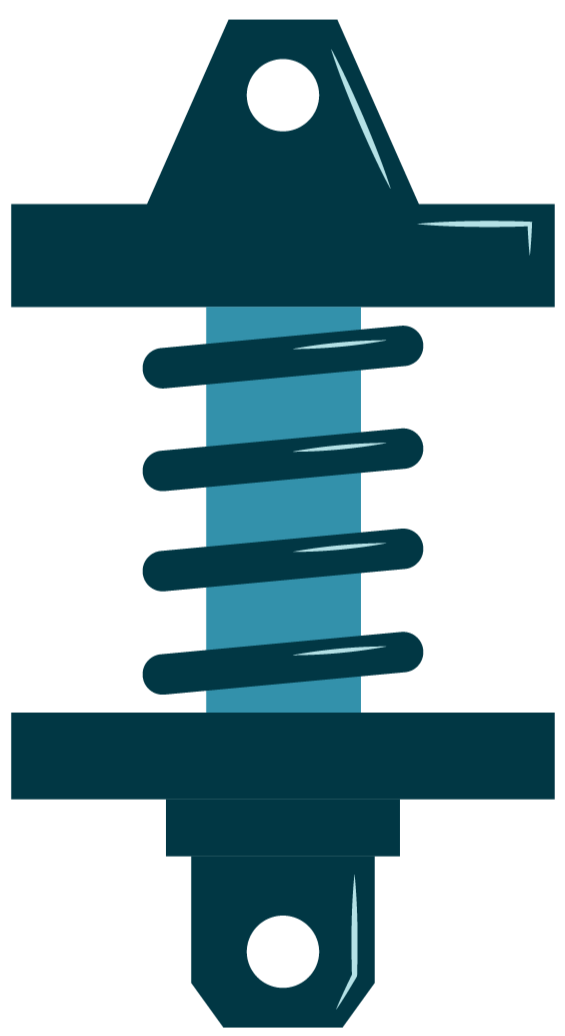 A technical illustration of a cylindrical mechanical component with arrows indicating flow or movement around a spring within the device.