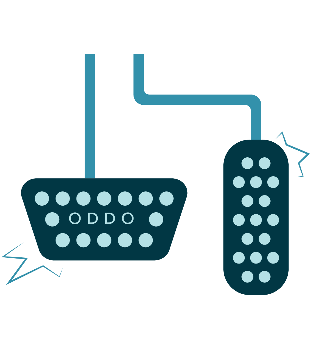 A stylized illustration of a bomb with a lit fuse, featuring a navy blue body with light blue dots and the word 'ODDO' on it, connected to a cylindrical object with a lit fuse, also decorated with light blue dots.