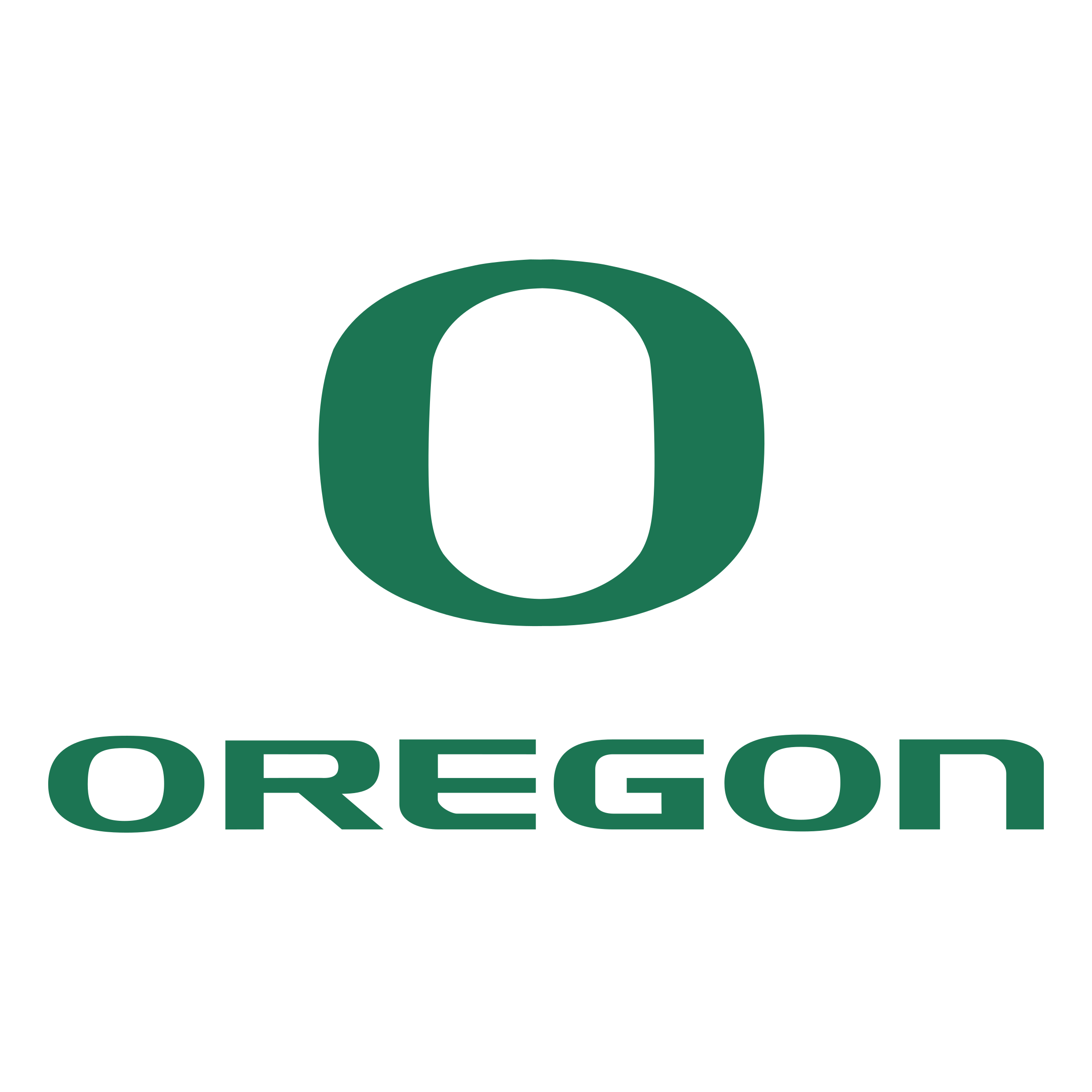Oregon Ducks logo with a large green letter 'O' and green text spelling 'OREGON' below, on a black background.