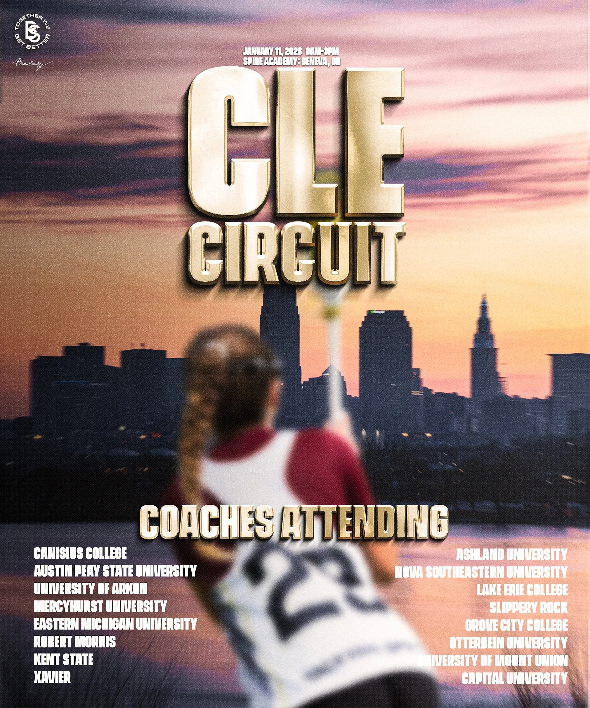  The poster lists participating colleges including Canisius College, Austin Peay State University, University of Akron, Mercyhurst University, Eastern Michigan University, Robert Morris, Kent State, Xavier, Ashland University, Nova Southeastern University, Lake Erie College, Slippery Rock, Grove City College, Otterbein University, University of Mount Union, and Capital University.