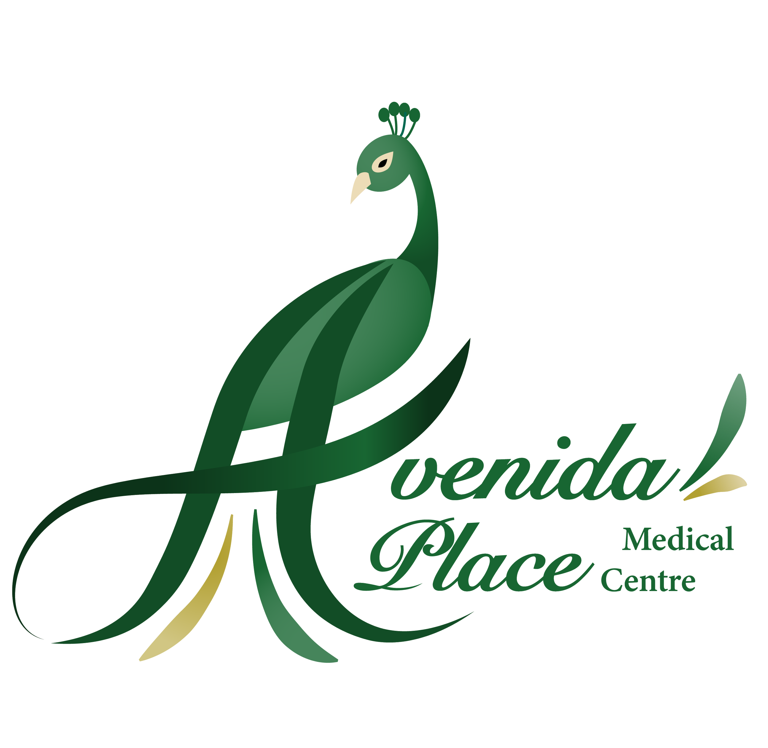 Logo for Felinda Place Medical Centre featuring a stylized green peacock with the text 'Felinda Place Medical Centre' in elegant green font.