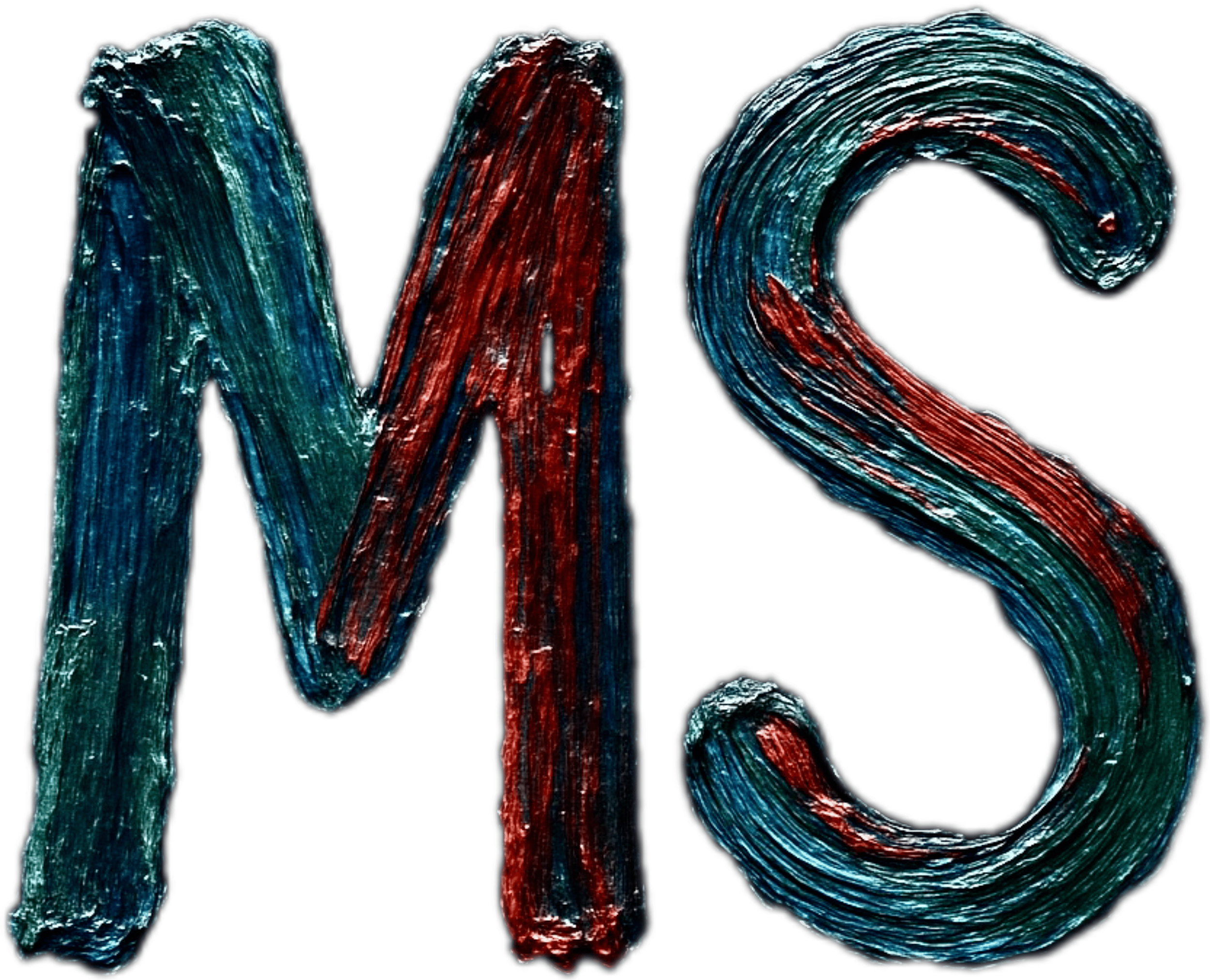 Lettera stylizzata con colori blu, rosso e verde, con texture simile a pennellate.