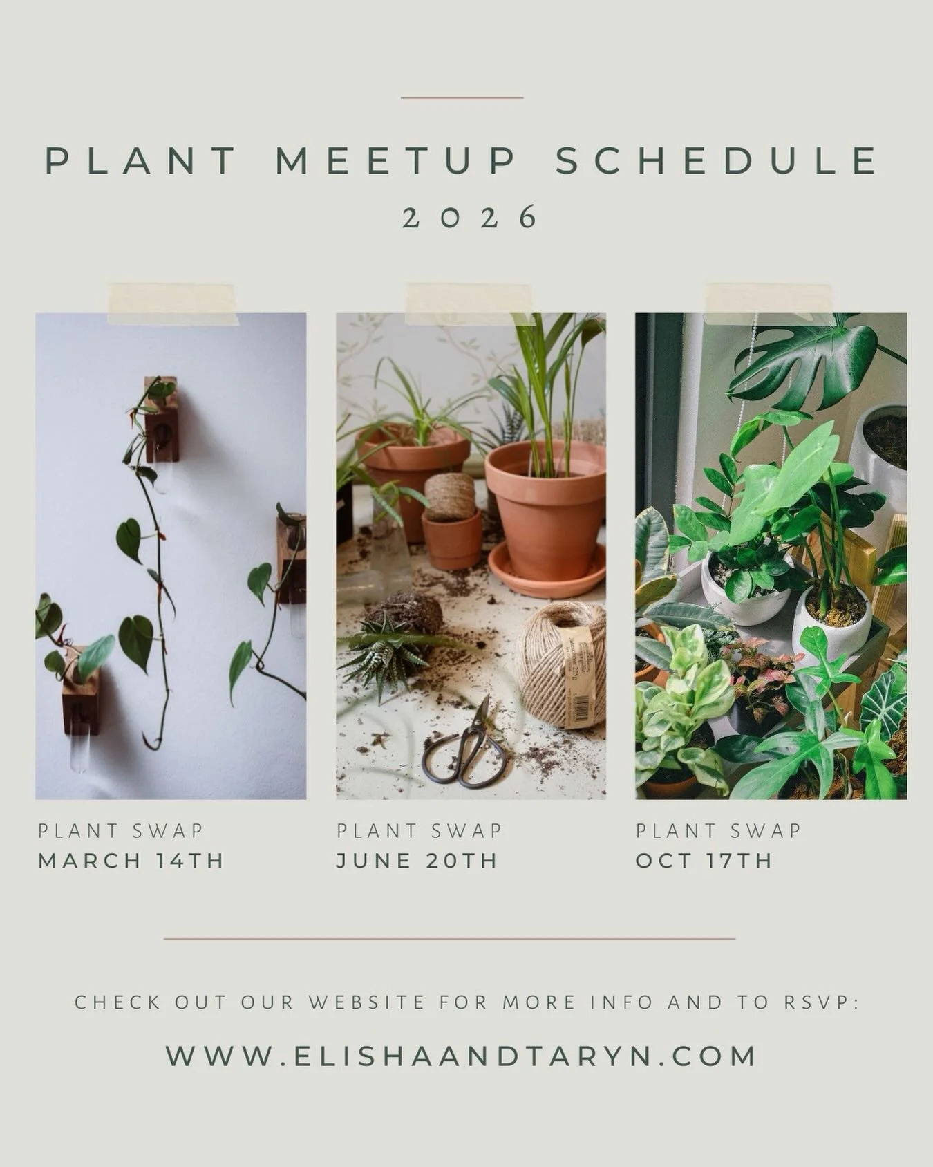 🌱🌱🌱

This upcoming Saturday is our first plant meetup of the year! 

Bring a plant you&rsquo;re ready to part with (or several 😉), and swap it out with a new plant baby.

It&rsquo;s always such a fun community of plant lovers, and we&rsquo;d love