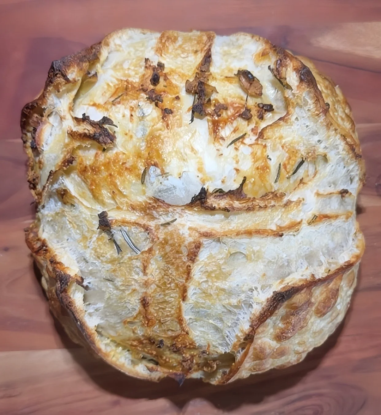 Parmesan, Roasted Garlic, and Rosemary Sourdough Loaf