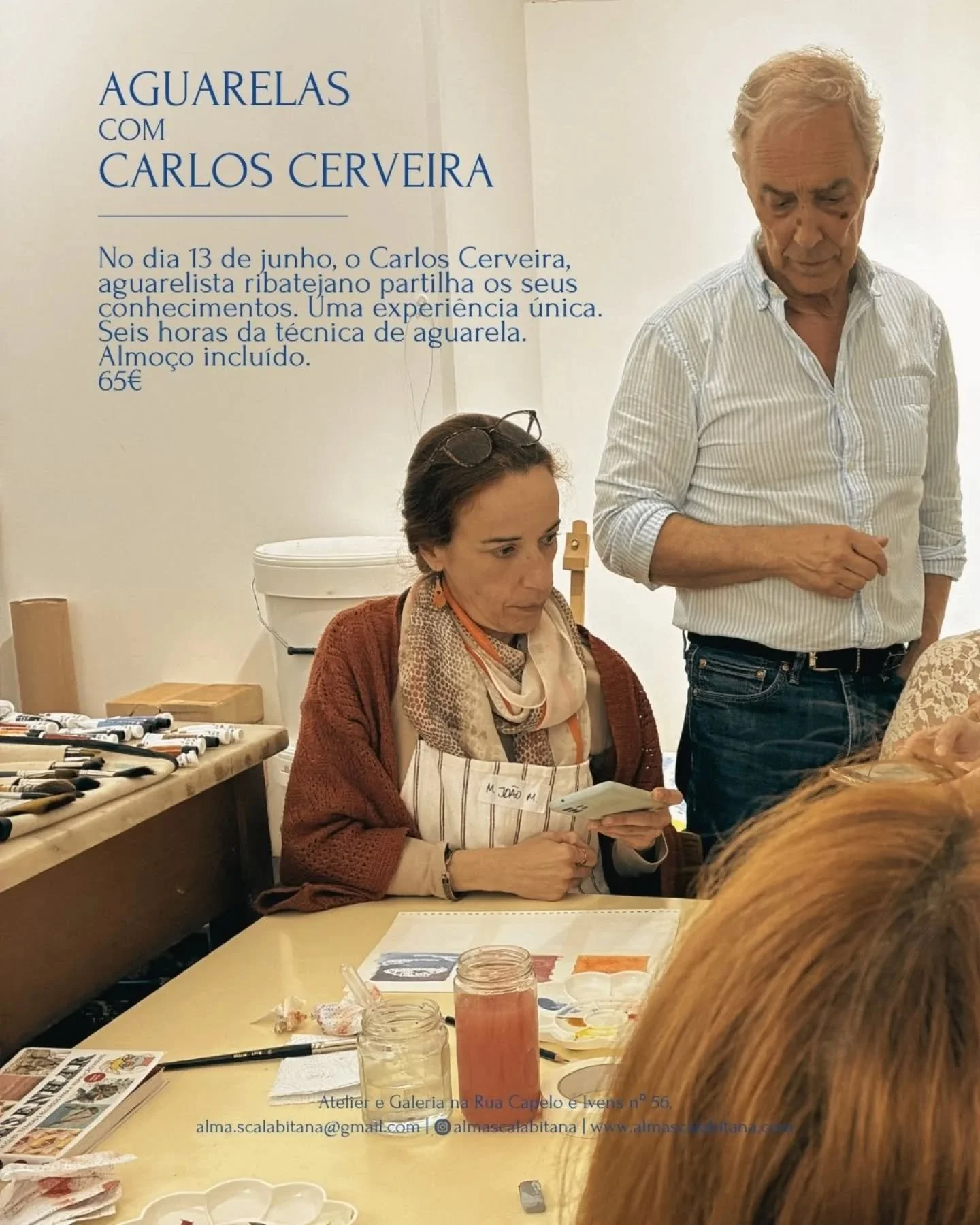 Hoje, abrimos o convite para o nosso pr&oacute;ximo workshop de aguarela. Para curiosos, iniciantes e apaixonados pela arte, vamos dar continuidade ao nosso percurso de aprendizagem!

O que vais viver...?

&bull; T&eacute;cnicas de aguarela do zero a