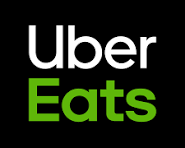 Logo di Uber Eats con testo bianco e verde su sfondo nero.