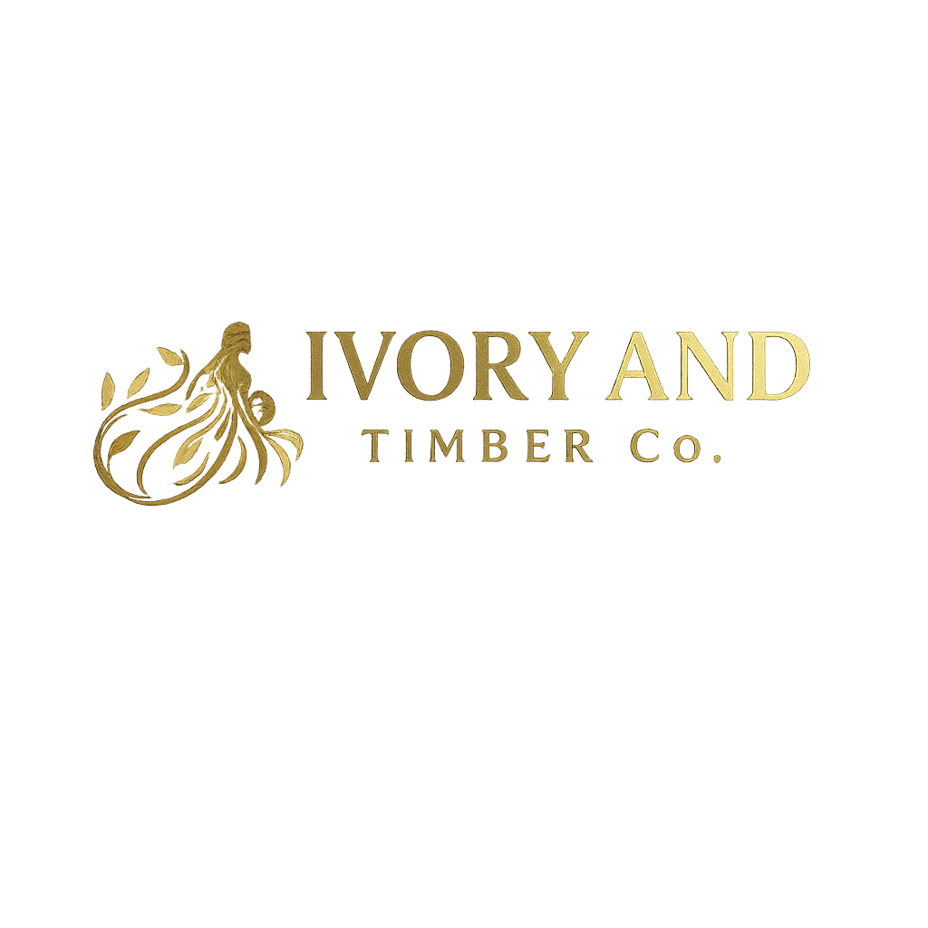 Logo of Ivory and Timber Co., featuring a gold illustration of an octopus and the company name written in gold text.