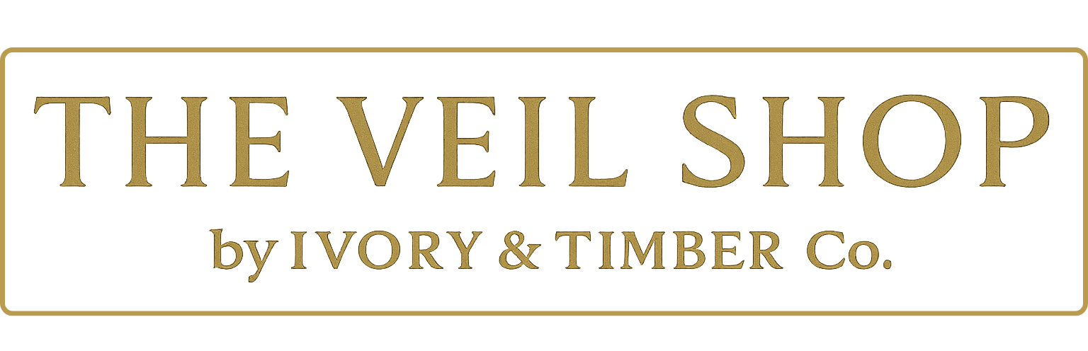 Logo for The Vell Shop by Ivory & Timber Co. featuring gold text on a black background.