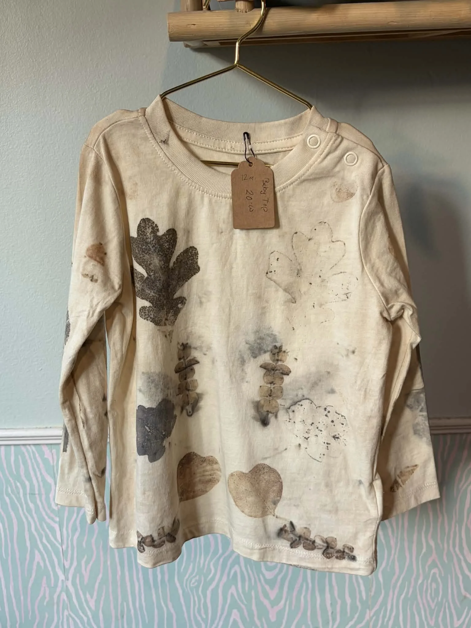 Eco-printed baby long sleeve 12-18 months