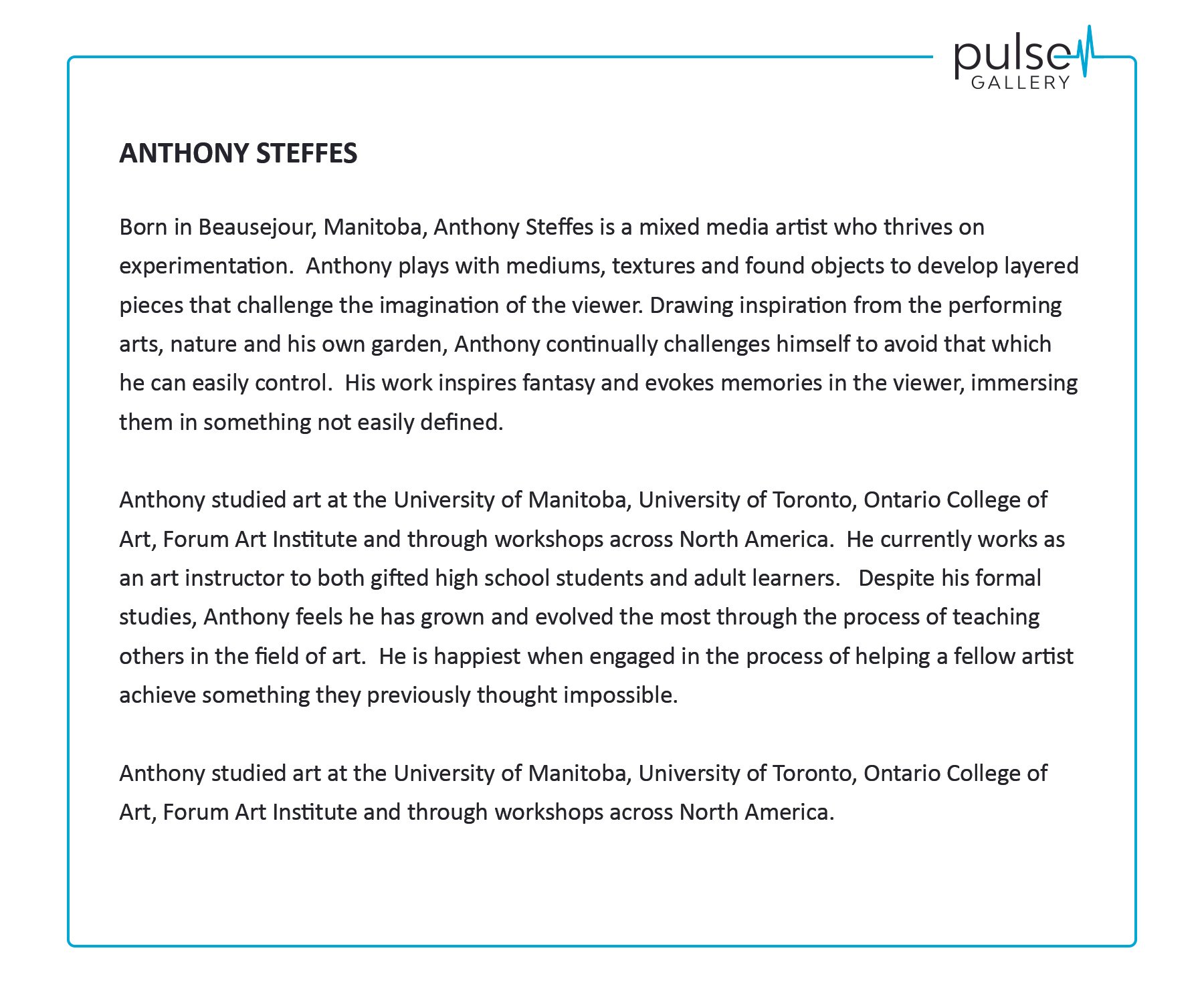 Pulse Gallery - Item Description Card (Print)