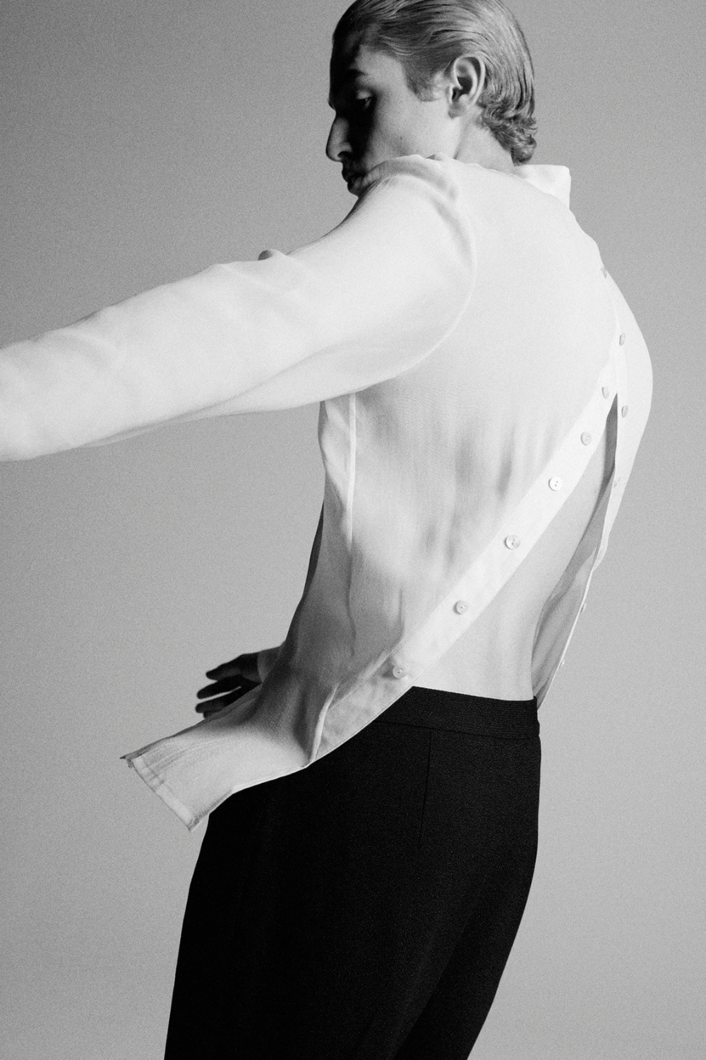 Him Silk Open-Back Shirt