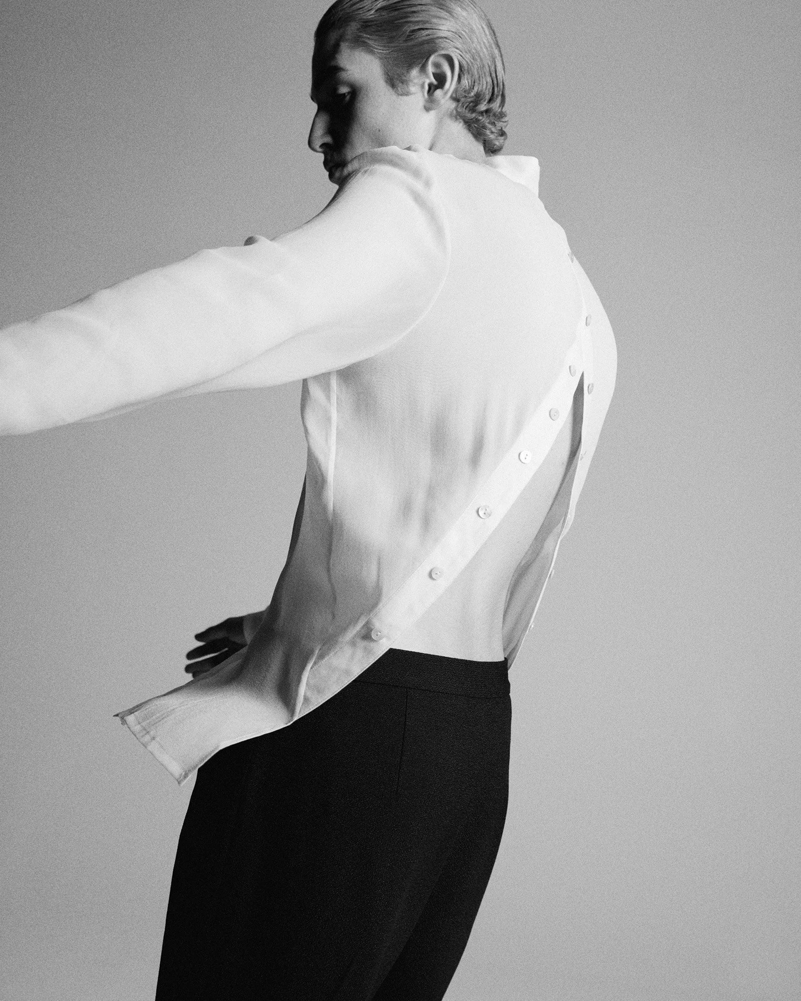 Him Silk Open-Back Shirt