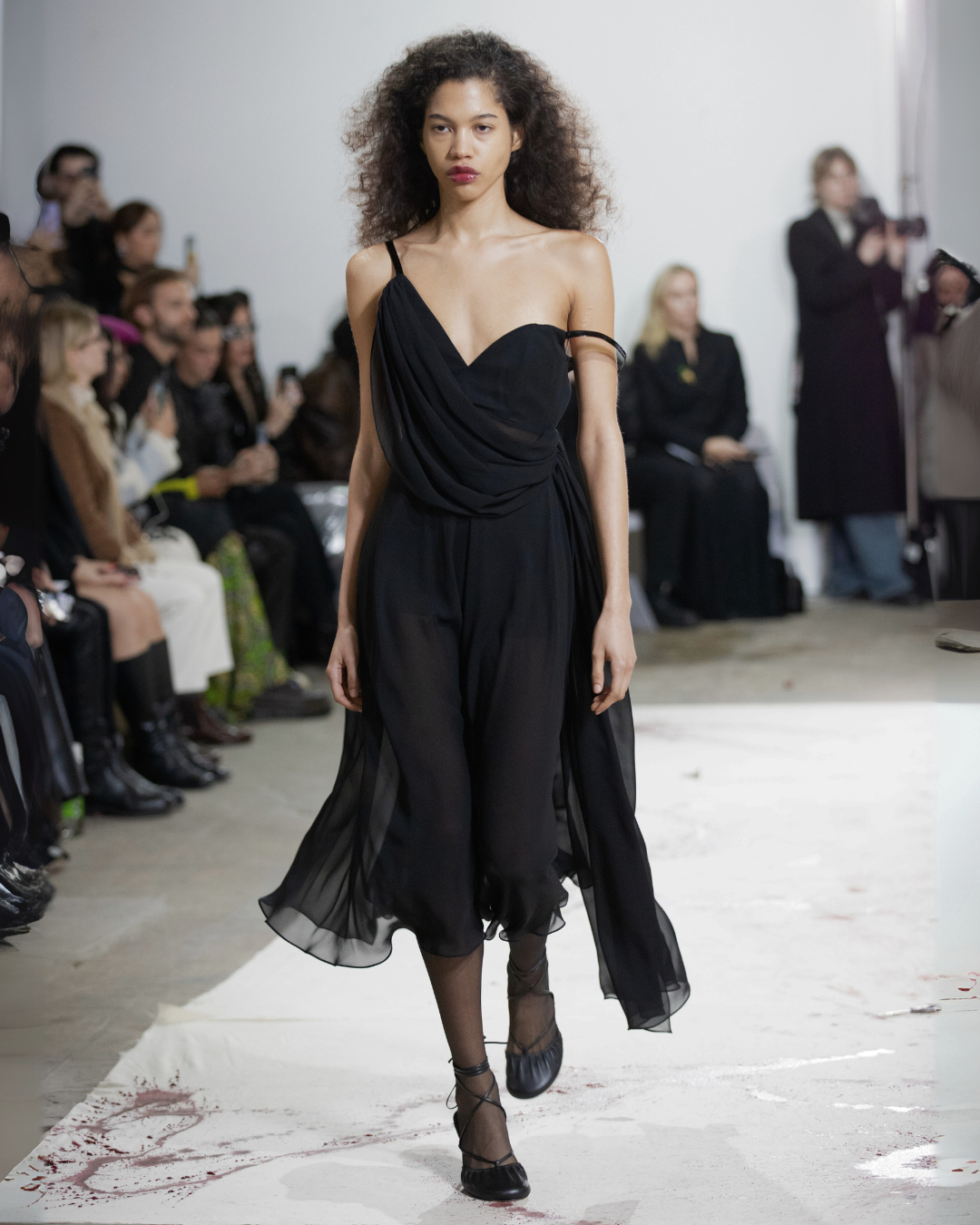 ADRIANNE WEBER Asymmetrical Dress anchored by fine Italian leather straps which suspend the silhouette