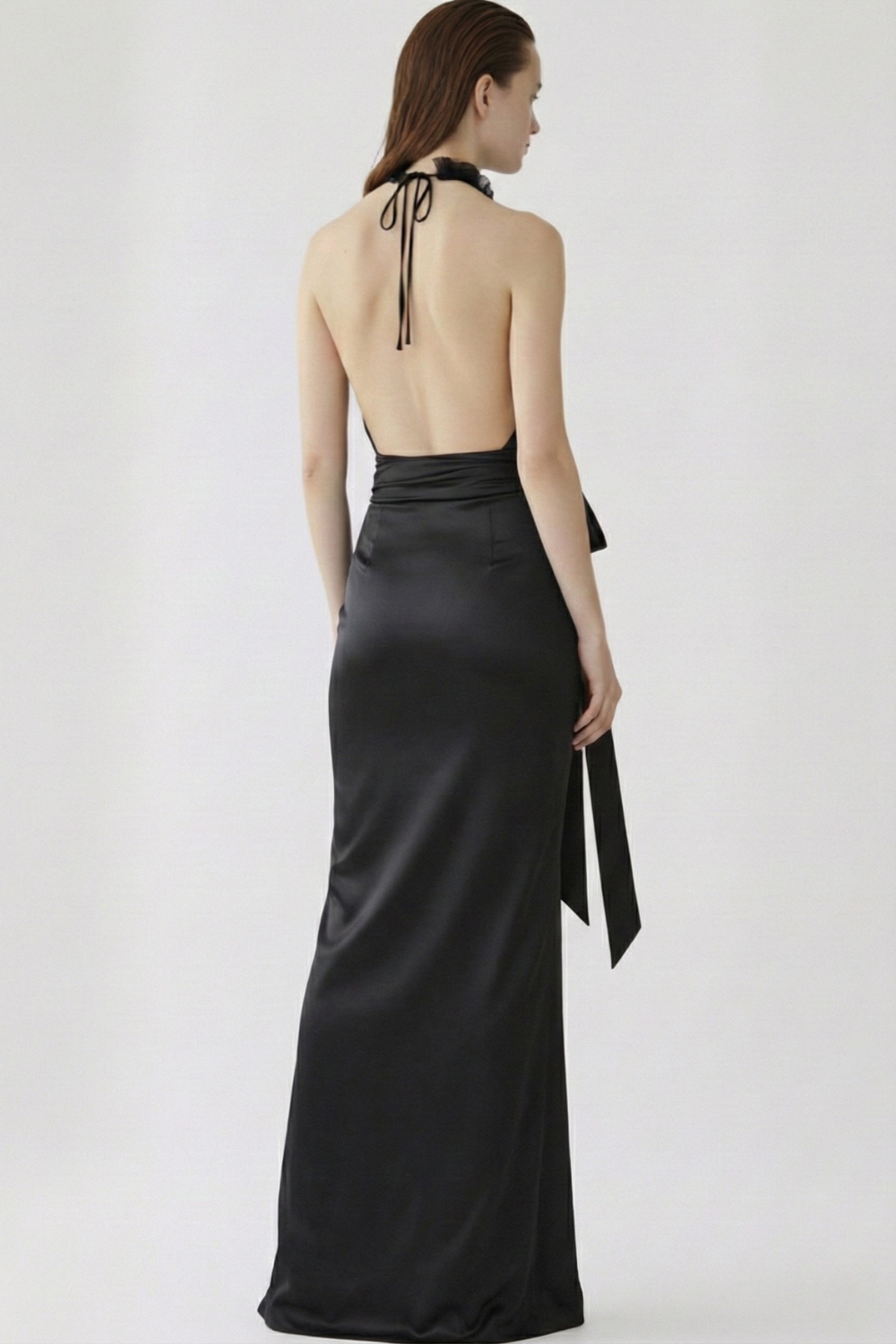 ADRIANNE WEBER Two piece ensemble, a delicate sheer silk-georgette halter-top with a statuesque high-waisted maxi skirt
