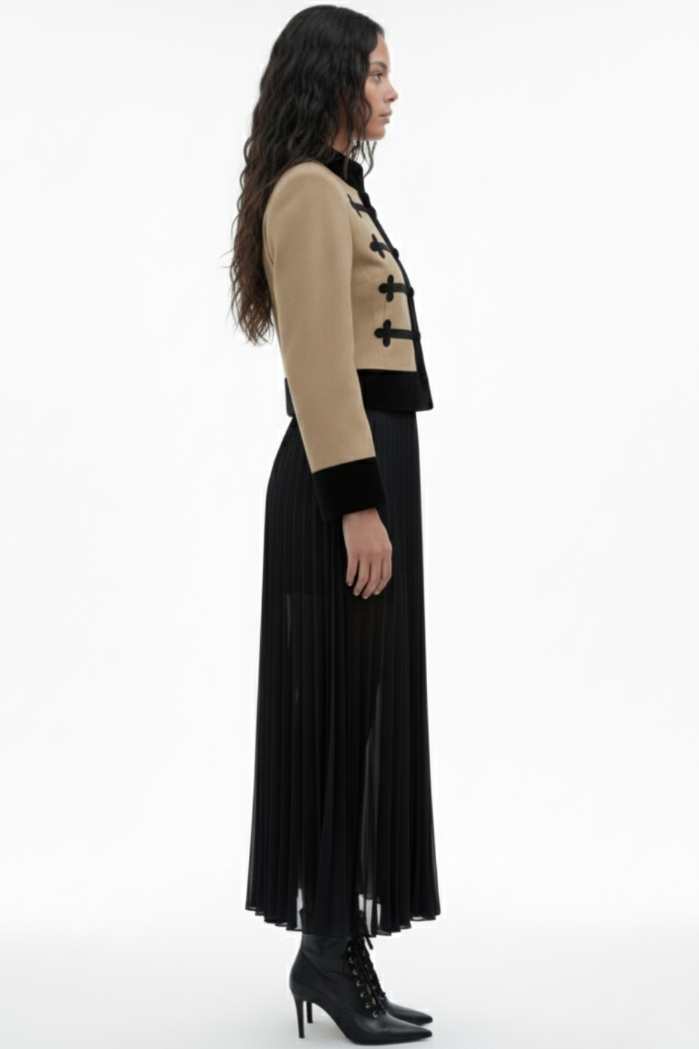 ADRIANNE WEBER Military Bomber Jacket crafted from refined cotton twill, with a dropped shoulder and Hussar inspired velvet frogging